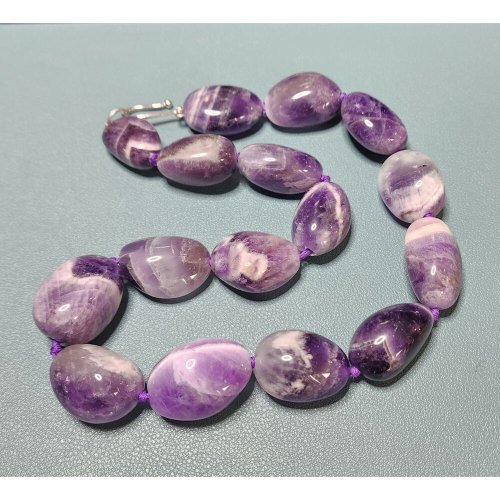 MMA BMCo Sterling Silver Polished Chevron Amethyst Nugget Statement Necklace